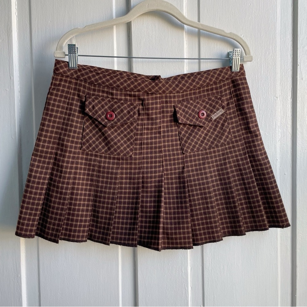 Vintage 90s/Y2K Billabong Windowpane Plaid Pleated Mini Skirt with Pockets